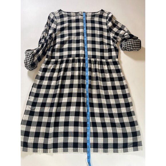 J. Jill Gingham Double Cloth Dress Roll Tab Sleeve Button Back Black & White - Picture 15 of 16